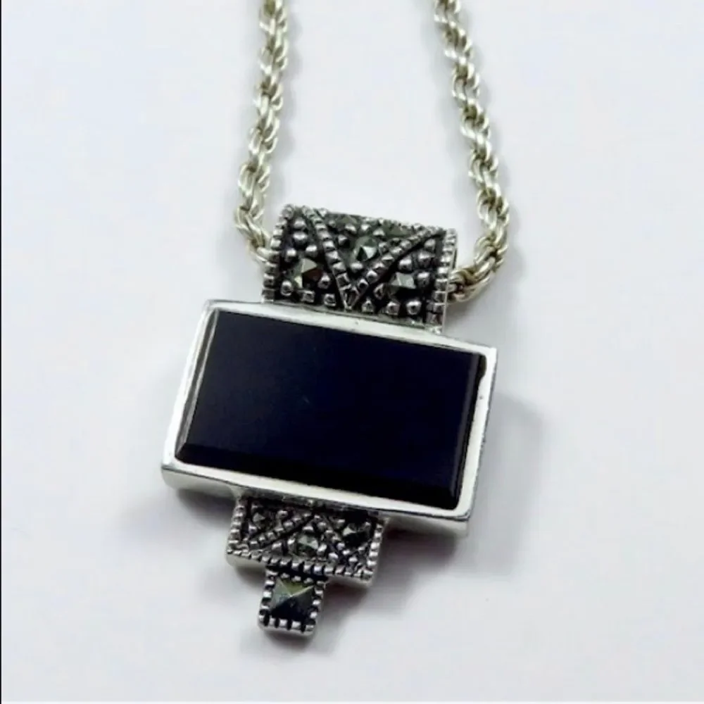 Onyx Marcasite Sterling Silver VTG Necklace